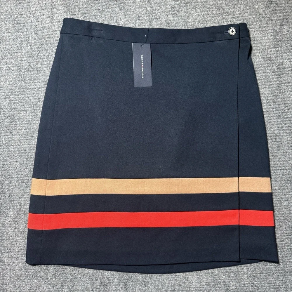 Tommy Hilfiger Navy Striped Skirt Size 6 Casual Coquette Office NEW NWT